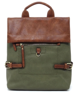 Fashion Colorblock Flap Backpack CMS048 OLIVE